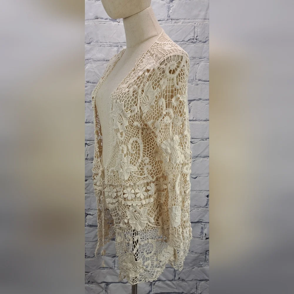 Vintage 90s Women's Crochet Open Knit Cardigan Nature Designs Mexico One Size - Picture 13 of 16